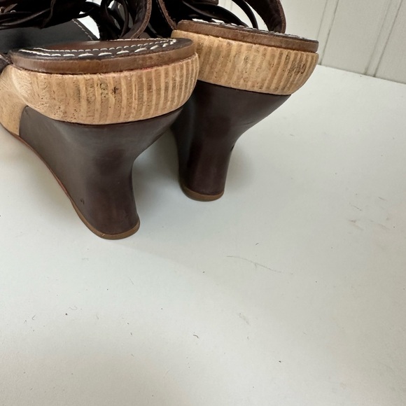 Anthropologie Leif's Dottir Brown Wedge Clogs w/ Tassles - Picture 4 of 4